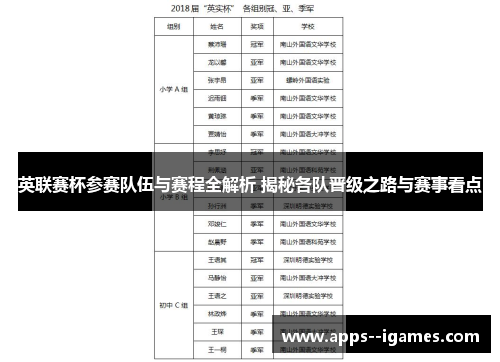 英联赛杯参赛队伍与赛程全解析 揭秘各队晋级之路与赛事看点